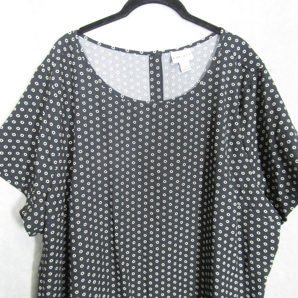 Ava & Viv 3X Black White Polka Dot Tunic Top Short Sleeve Casual Blouse - Picture 3 of 10